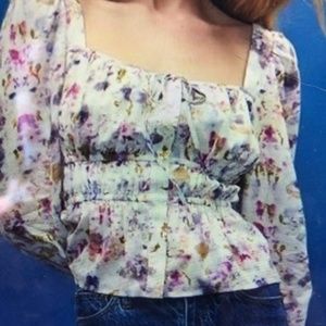 J. Crew Flora Obscura cinched waist kaleidoscope blouse